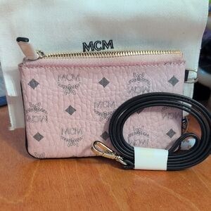 MCM Pink Logo Wristlet Clutch